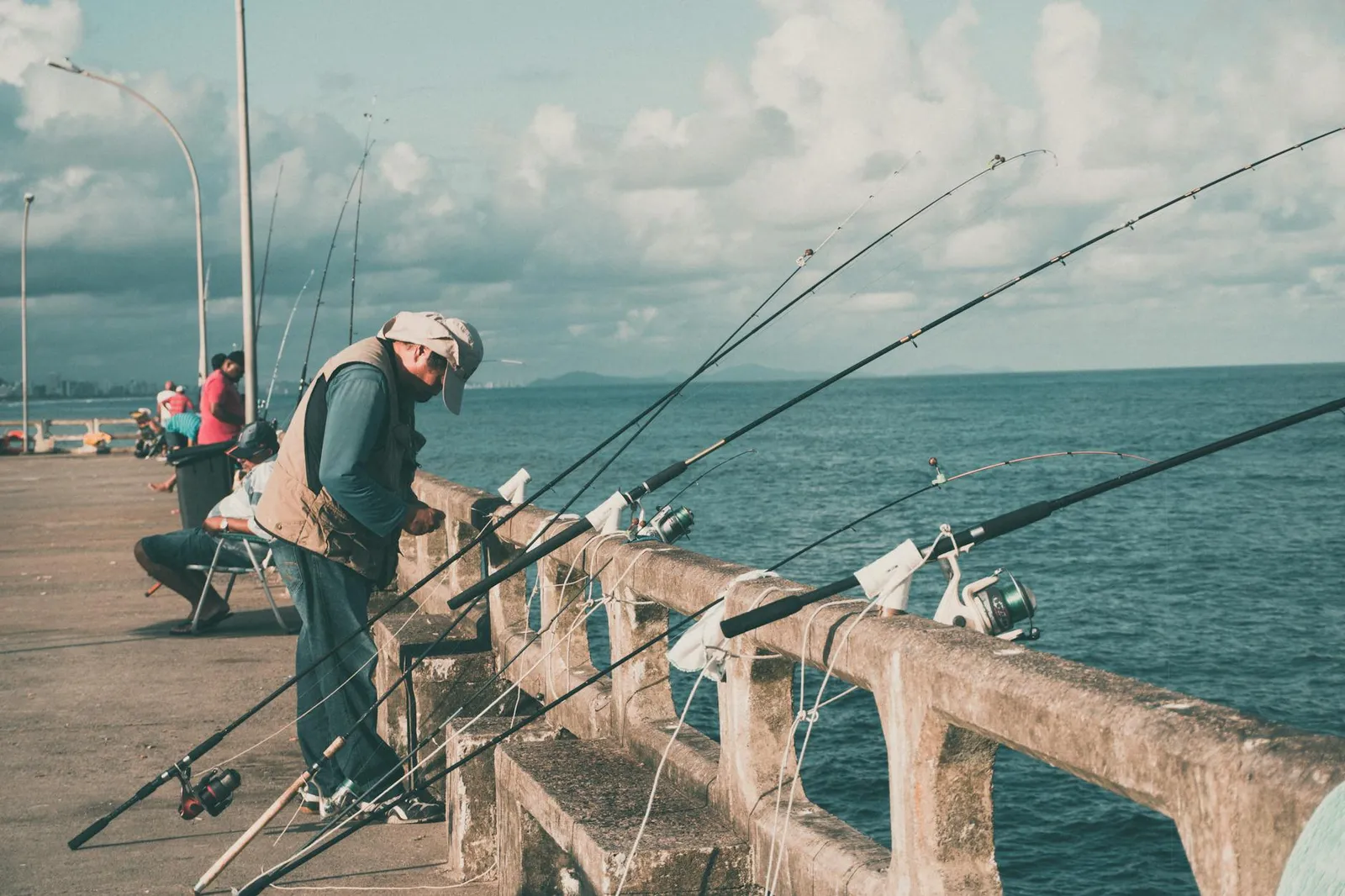 fishing rods on fence